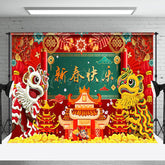 Lofaris Festive Red Palace Lion Dance Happy New Year Backdrop